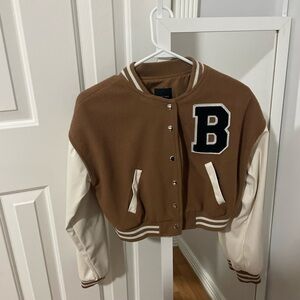 Brown and White Varsity Jacket with Letter B